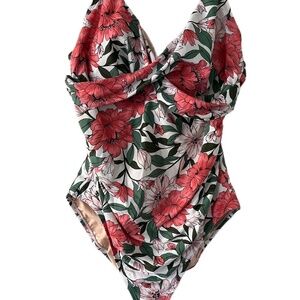 Kona Sol Tropical Coral Green One Piece Low Back Island Hawaiian Suit